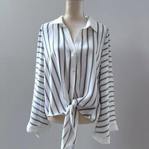 Vince Camuto Women's Flare Sleeve Striped Tie Front Top – Size XL